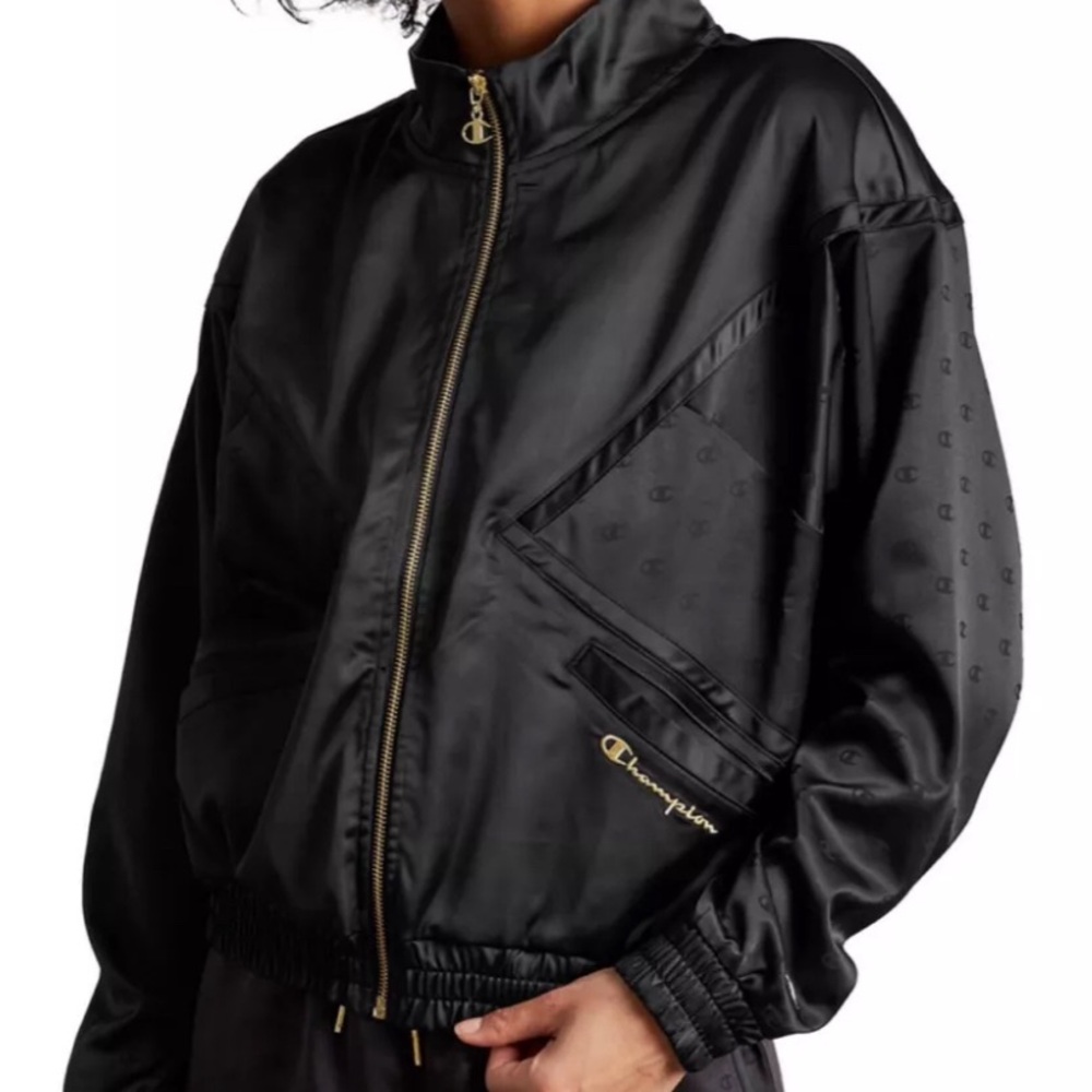 Champion Black Bomber Jacket with Stand-Up Collar